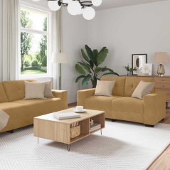 Set divano 3 pezzi con cuscini in velluto marrone