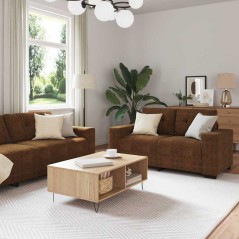 Set divano a 2 pezzi con cuscini in ecopelle marrone