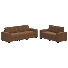 Set divano a 2 pezzi con cuscini in ecopelle marrone