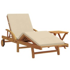 vidaXL Sdraio con cuscino e tavolo beige in legno massello di acacia