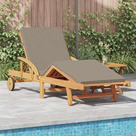 vidaXL Lettino da sole con cuscino e tavolo in legno massello di acacia color tortora