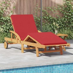 vidaXL Lettino con cuscino e tavolo in legno massello di acacia rosso