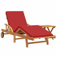 vidaXL Lettino con cuscino e tavolo in legno massello di acacia rosso