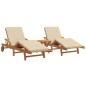 vidaXL Lettini da 2 pezzi con cuscini e tavolo beige in legno massello di acacia.