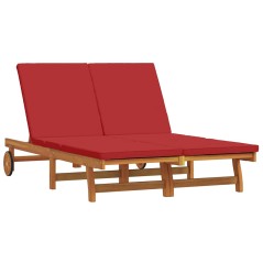 vidaXL Lettino da sole vitaXL con ruote e cuscino - legno di acacia massello