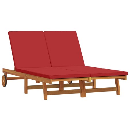 vidaXL Lettino da sole vitaXL con ruote e cuscino - legno di acacia massello
