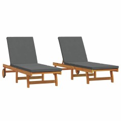 vidaXL Lettini da Sole 2-pacchi con Ruote e Cuscini in Legno di Acacia Solido