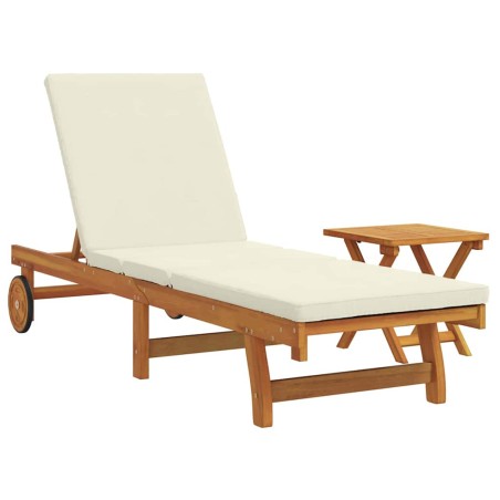 vidaXL Lettino Sole con Ruote, Tavolo e Cuscino - Legno Massello di Acacia