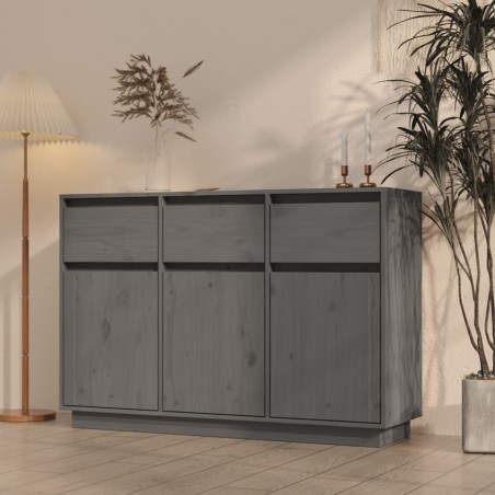 Credenza Grigia 110x34x75 cm in Legno Massello di Pino