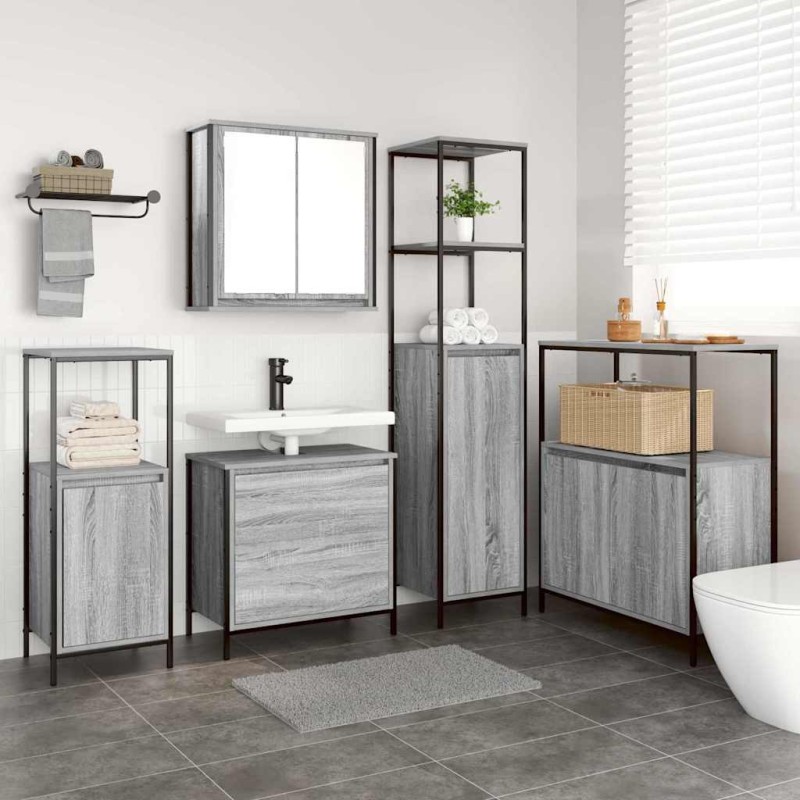 Set di mobili da bagno 5 pezzi vitaXL grigio sonoma in legno ingegnerizzato