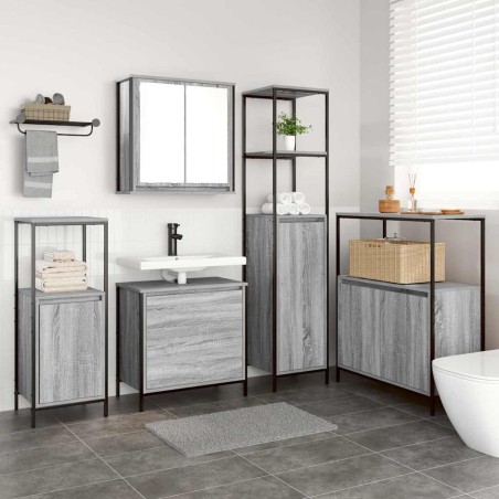 Set di mobili da bagno 5 pezzi vitaXL grigio sonoma in legno ingegnerizzato