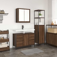 Set di Mobili per Bagno 2 Pezzi in Legno Ingegnerizzato Color Noce