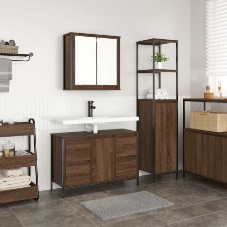 Set di Mobili per Bagno 2 Pezzi in Legno Ingegnerizzato Color Noce