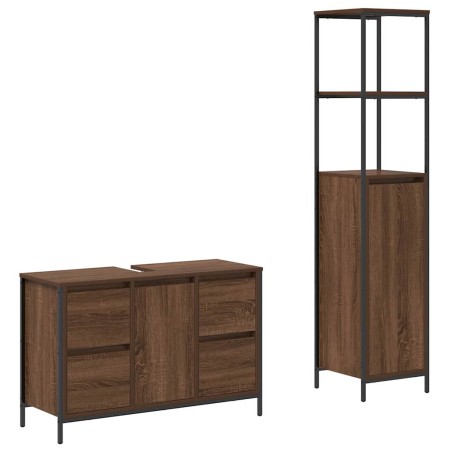 Set di Mobili per Bagno 2 Pezzi in Legno Ingegnerizzato Color Noce