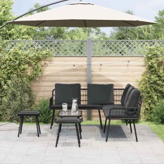 vidaXL Set da giardino a 4 pezzi con cuscini in polyrattan nero