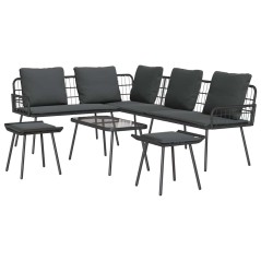 vidaXL Set da giardino a 4 pezzi con cuscini in polyrattan nero