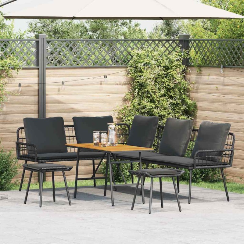 vidaXL Set di Divano da Giardino 4 Pezzi con Cuscini Nero Poly Rattan vidaXL Set di Divano da Giardino 4 Pezzi con Cuscini Nero Poly Rattan