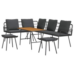 vidaXL Set di Divano da Giardino 4 Pezzi con Cuscini Nero Poly Rattan