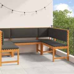 Set giardino 5 pezzi con cuscini in legno massello di acacia