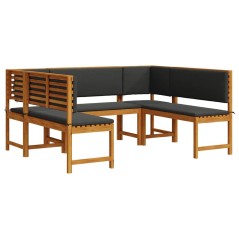 Set giardino 5 pezzi con cuscini in legno massello di acacia
