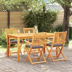 vidaXL Sdraio pieghevoli da giardino con cuscino grigio. Set da 4 pezzi in legno massello di acacia.