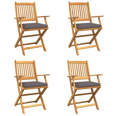 vidaXL Sdraio pieghevoli da giardino con cuscino grigio. Set da 4 pezzi in legno massello di acacia.