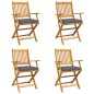 vidaXL Sdraio pieghevoli da giardino con cuscino grigio. Set da 4 pezzi in legno massello di acacia. vidaXL Sdraio pieghevoli da giardino con cuscino grigio. Set da 4 pezzi in legno massello di acacia.