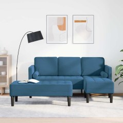 Divano da giardino vidaXL con panca e cuscini in velluto blu a forma di L