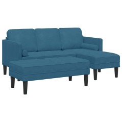 Divano da giardino vidaXL con panca e cuscini in velluto blu a forma di L