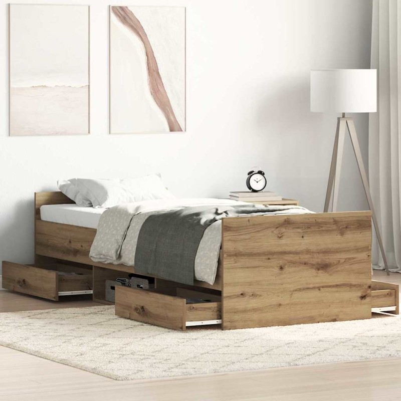 vidaXL Letto di senza Materasso Quercia Artigianale 75x190 cm Legno Ingegnerizzato vidaXL Letto di senza Materasso Quercia Artigianale 75x190 cm Legno Ingegnerizzato