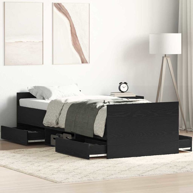 vidaXL Letto senza Materasso Nero Rovere 75x190 cm Legno Ingegnerizzato vidaXL Letto senza Materasso Nero Rovere 75x190 cm Legno Ingegnerizzato