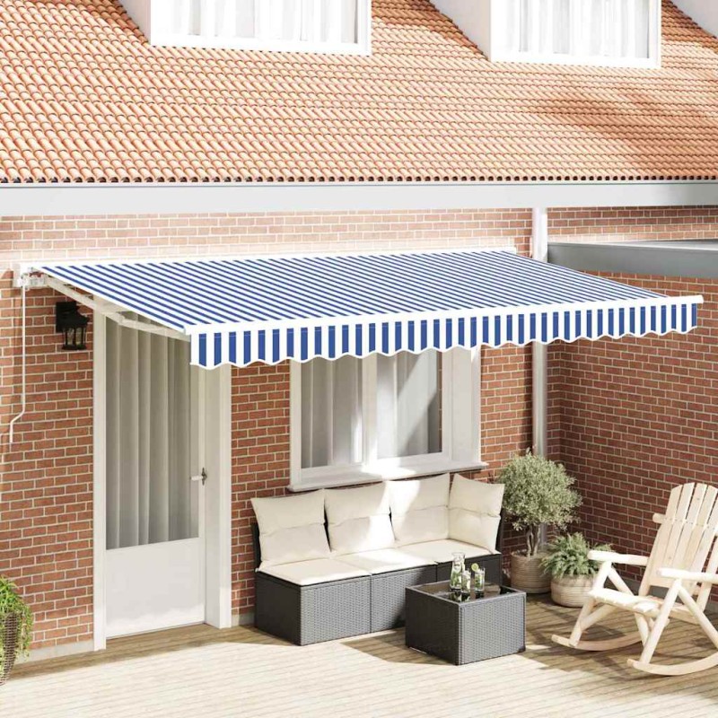 vidaXL Tenda Retrattile Blu e Bianco 350x200 cm vidaXL Tenda Retrattile Blu e Bianco 350x200 cm
