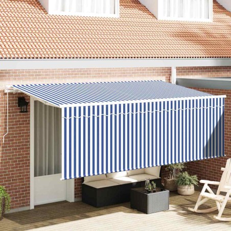 vidaXL Tenda Retrattile Blu e Bianco 400 x 200 cm Tessuto