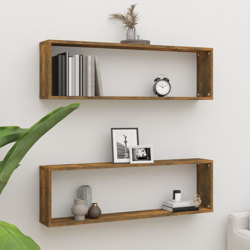 Mensole Parete Cubo 2pz Rovere Fumo 100x15x30 Legno Multistrato Mensole Parete Cubo 2pz Rovere Fumo 100x15x30 Legno Multistrato