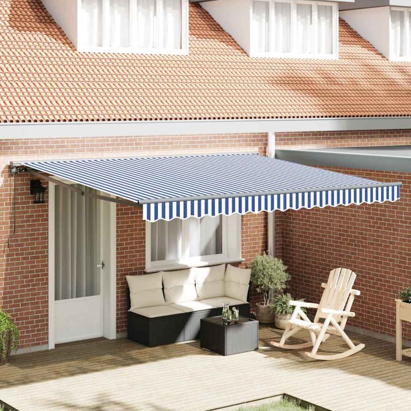 vidaXL Tenda Retrattile Blu e Bianco 400x300 cm vidaXL Tenda Retrattile Blu e Bianco 400x300 cm
