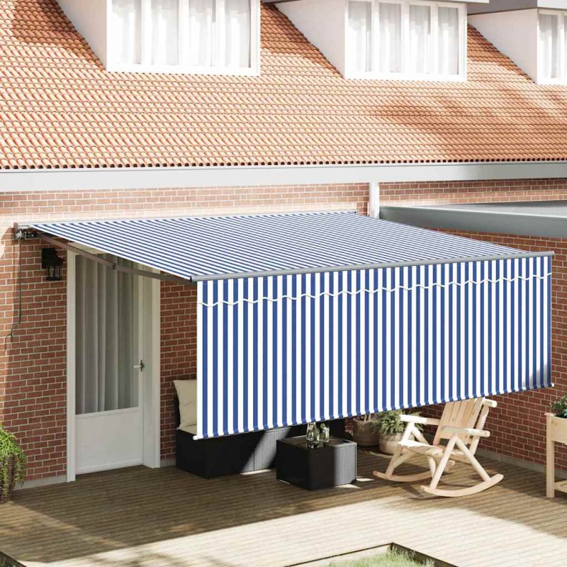 vidaXL Tenda Retrattile Strisce Blu e Bianche 400 × 300 cm vidaXL Tenda Retrattile Strisce Blu e Bianche 400 × 300 cm