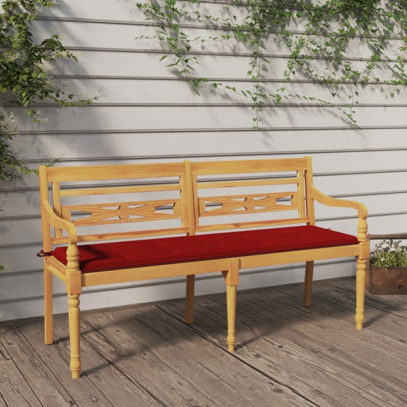 Panchina Batavia con Cuscino Rosso 150 cm Legno Massello Teak Panchina Batavia con Cuscino Rosso 150 cm Legno Massello Teak