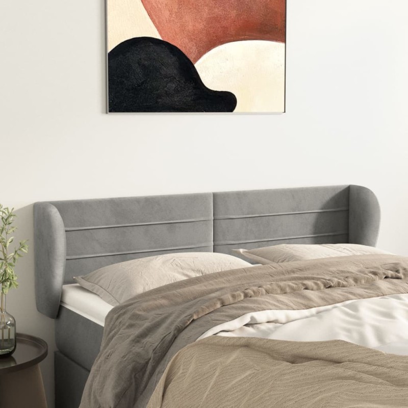 Testiera ad Orecchio Grigio Chiaro 147x23x78/88 cm in Velluto Testiera ad Orecchio Grigio Chiaro 147x23x78/88 cm in Velluto