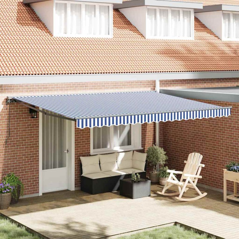 vidaXL Tenda Retrattile Blu e Bianco 450x300 cm