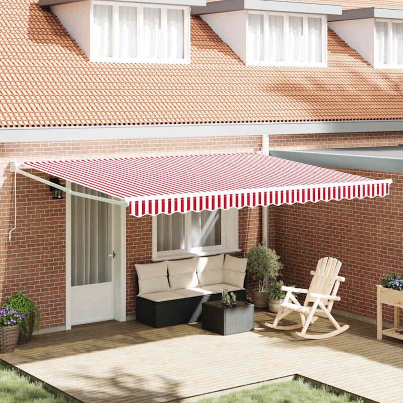 vidaXL Tenda da sole manuale retrattile rossa e bianca 450x300 cm