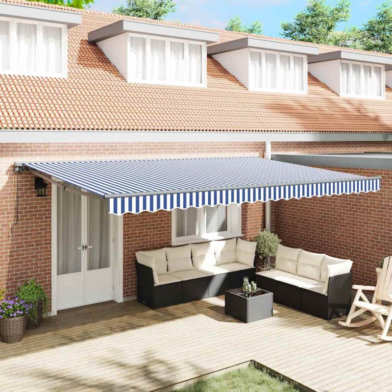 vidaXL Tenda Retrattile Blu e Bianco 500x300 cm vidaXL Tenda Retrattile Blu e Bianco 500x300 cm