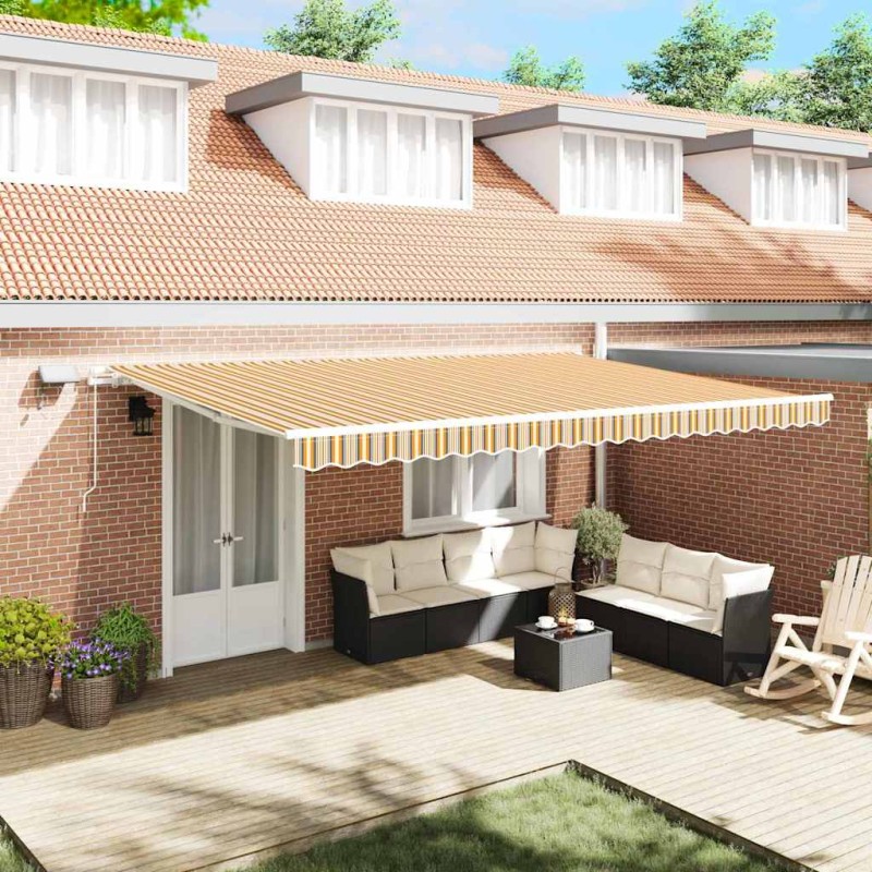 vidaXL Tenda Retrattile Giallo / grigio / bianco 500 × 300 cm Multicolore