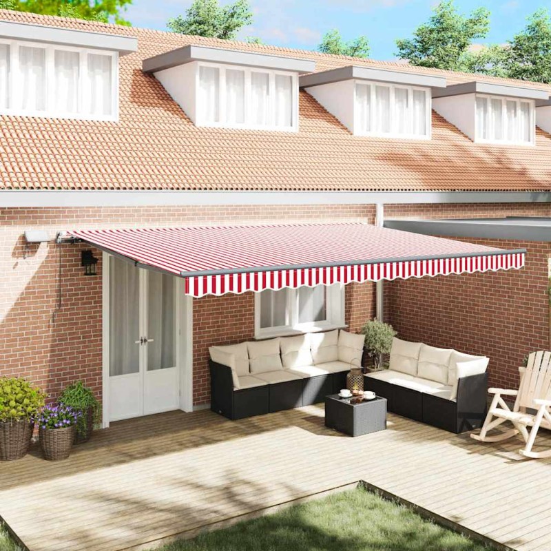 vidaXL Tenda Retrattile Manuale con LED Strisce Rosse e Bianche 500x350 cm vidaXL Tenda Retrattile Manuale con LED Strisce Rosse e Bianche 500x350 cm