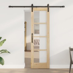 Porta Scorrevole vidaXL con Set Ferramenta 'ORKDAL'Legno Massello e Vetro