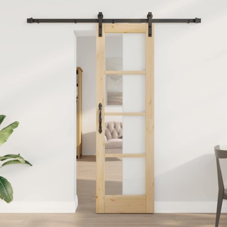 Porta Scorrevole vidaXL con Set Ferramenta 'ORKDAL'Legno Massello e Vetro