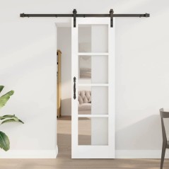 vidaXL Porta Scorrevole con Kit di Ferramenta 'ORKDAL'Bianco in Legno Massiccio e Vetro