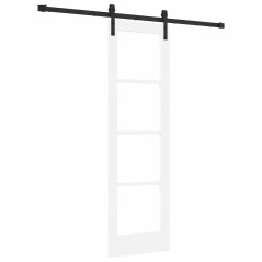 vidaXL Porta Scorrevole con Kit di Ferramenta 'ORKDAL'Bianco in Legno Massiccio e Vetro