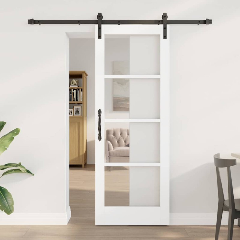 vidaXL Porta Scorrevole con Set di Accessori 'ORKDAL'Bianco Legno Massello e Vetro vidaXL Porta Scorrevole con Set di Accessori 'ORKDAL'Bianco Legno Massello e Vetro