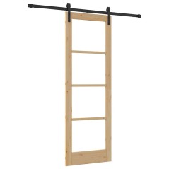 Porta Scorrevole vidaXL con Set di Accessori 'ORKDAL'in Legno Massello & Vetro