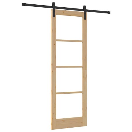Porta Scorrevole vidaXL con Set di Accessori 'ORKDAL'in Legno Massello & Vetro